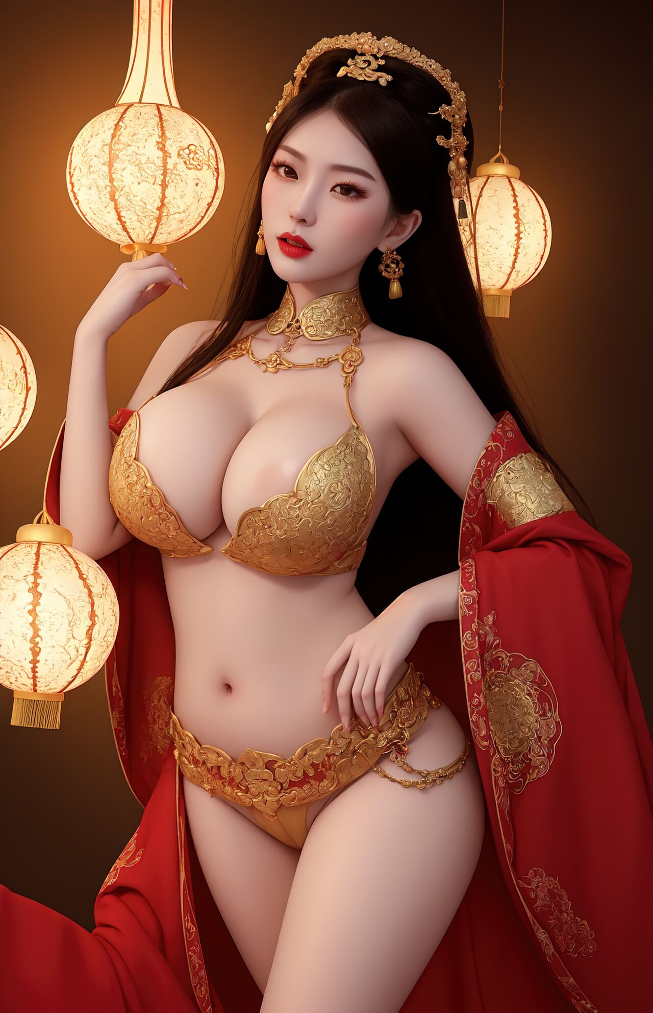 ai art, AI generated, Châu Á, Ngực, Sự phân chia, Tưởng tượng, con gái, Lỗ rốn, Sexy