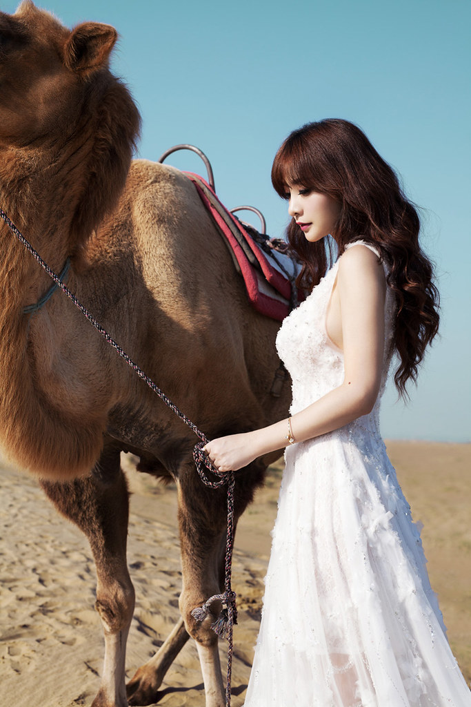 Gallery - Chinese beautiful model Liu Yan with Sexy White Dress on Desert Photo - P1